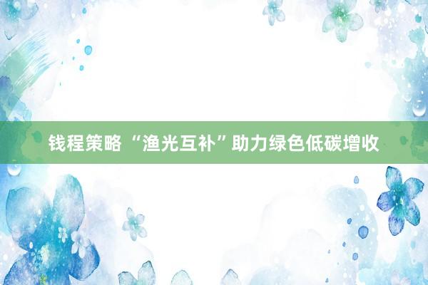 钱程策略 “渔光互补”助力绿色低碳增收